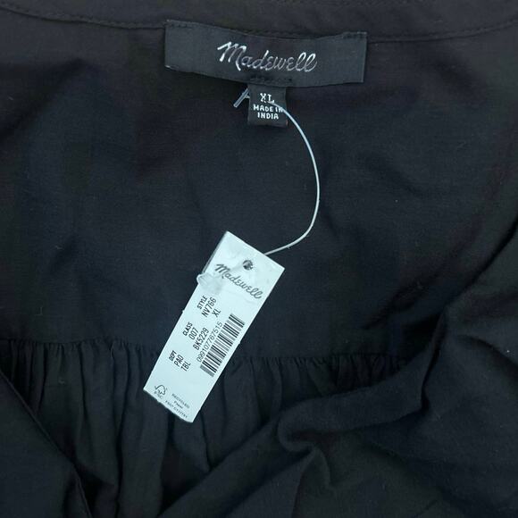 NWT Madewell Ruffled Pintucked Long-Sleeve Top True Black Size XL - Picture 8 of 11